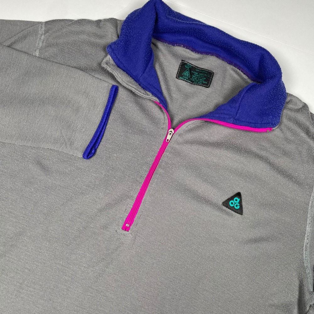 Vintage Nike ACG Thermax 1/4 Zip Pullover‎ Gray Purple Pink Large Made in USA
